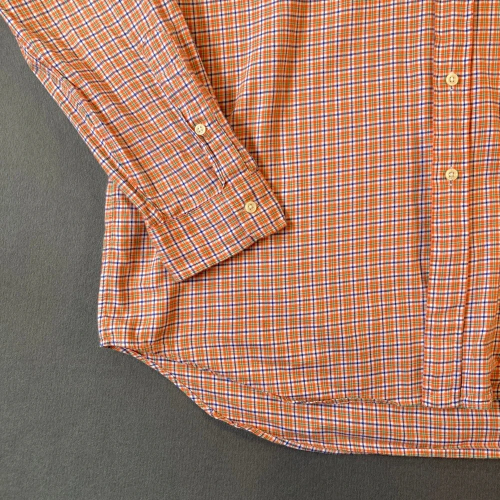 Polo Ralph Lauren Mens XL Orange Blue Plaid Button Down Shirt Cotton Long Sleeve